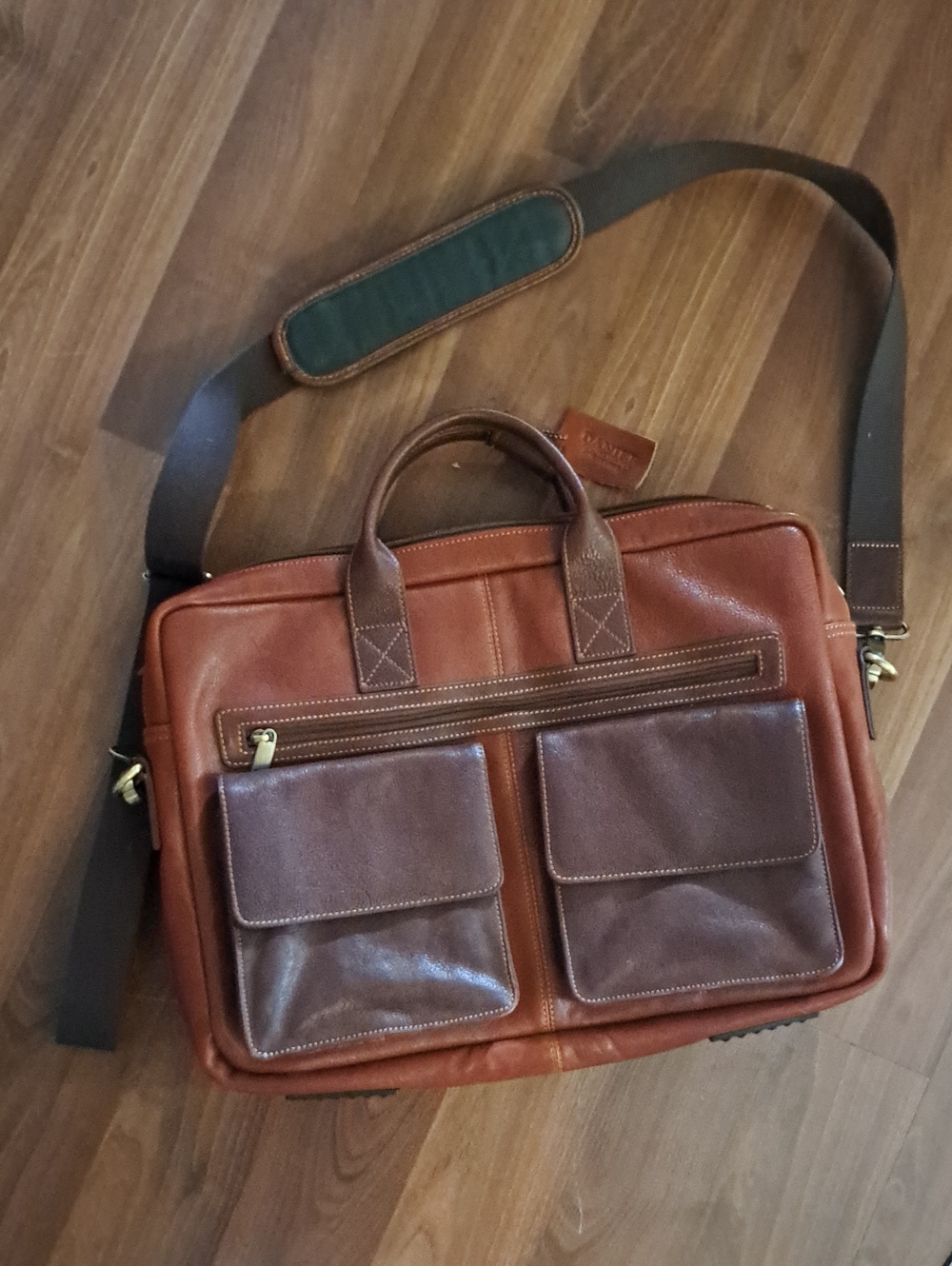 Danier Two-Tone Brown Leather Laptop Briefcase with Shoulder Strap